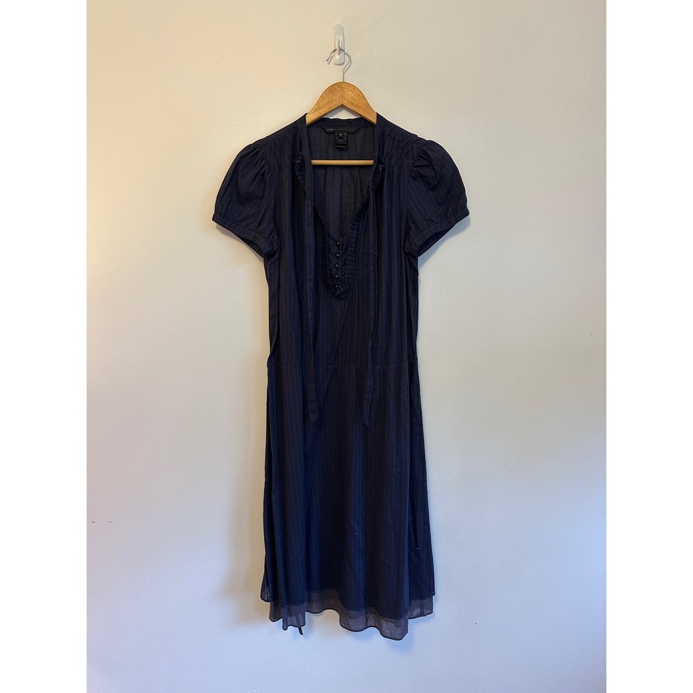 Marc by Marc Jacobs Navy Blue Cotton Shadow Stripe Drop Waist Dress | Size 8